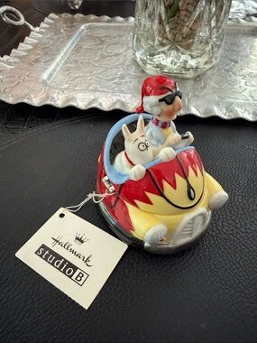 Hallmark red, yellow and blue Studio B Ceramic Racing Car Figurine with Driver
